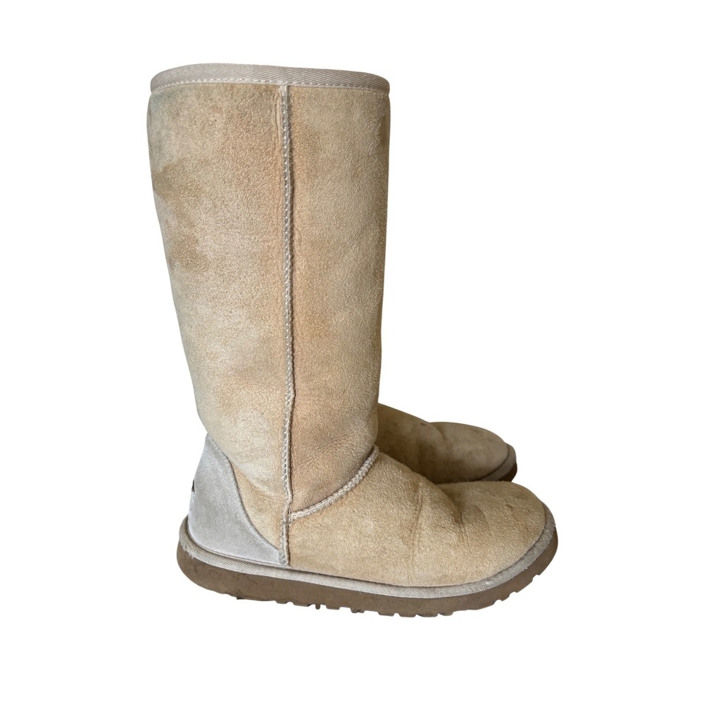 UGG Australia Womens 7 Classic Tall Sand‎ Tan Suede Shearling Boots Boho Earthy